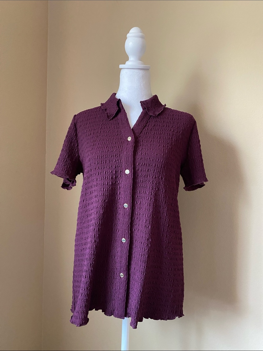 Anne Klein Plum Button Down Short Sleeve Top Medium NWT